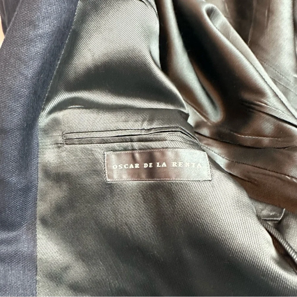 Oscar de la Renta Silk Wool Navy Blazer | Heritage Office Classic | 46L